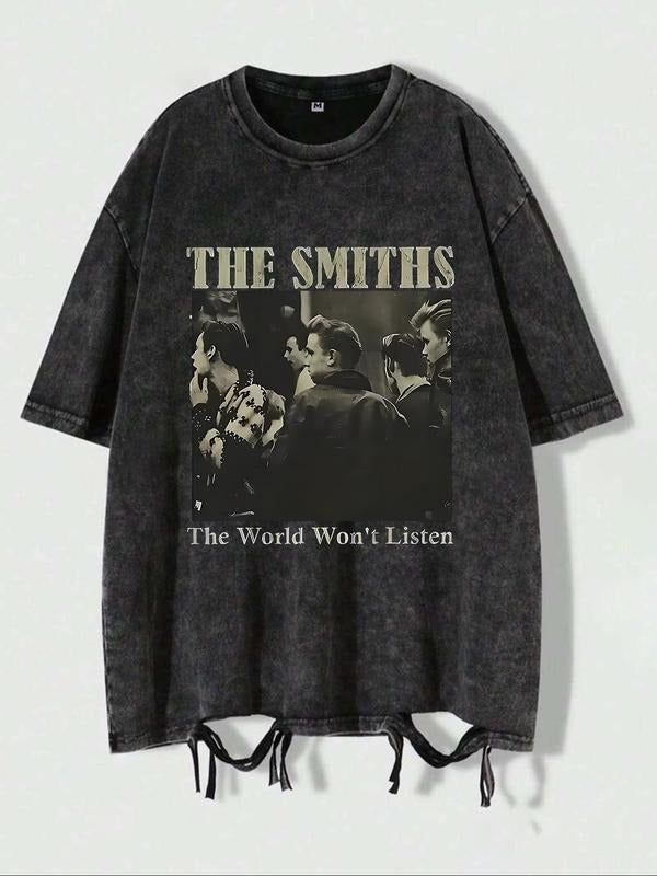 Men'WB shield Letter Graphic Ripped T-shirt, Vintage Style Drop Shoulder Short Sleeve Tee, Casual Comfy Top for Men,...