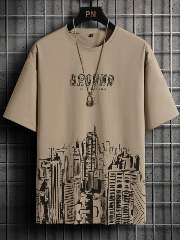Men'WB shield Letter Graphic Round Neck Tee, Fashionable Casual Short Sleeve T-Shirt, Regular Fit Summer Top, Stylish...