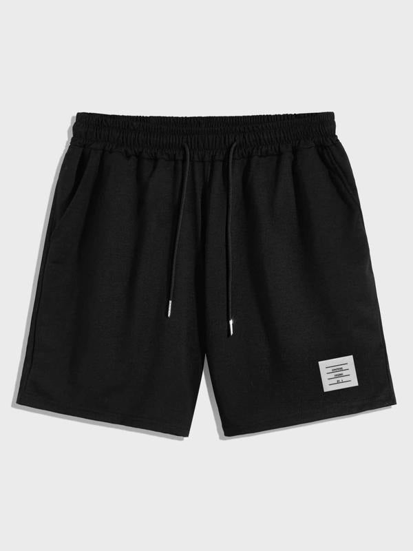 Men'WB shield Letter Patched Drawstring Waist Shorts, Regular Fit Casual Pocket Elastic Waist Shorts, Men'WB shield...
