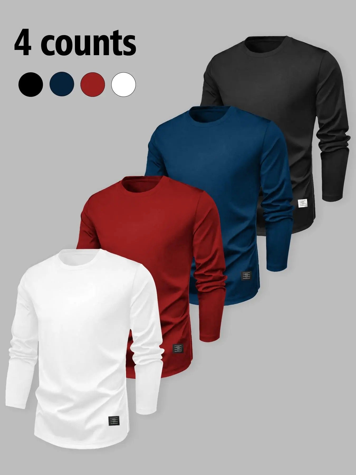 Men'WB shield Letter Patched Round Neck Tee, Casual Loose Long Sleeve Crew Neck T-shirt for Fall & Winter, Men'WB shield...