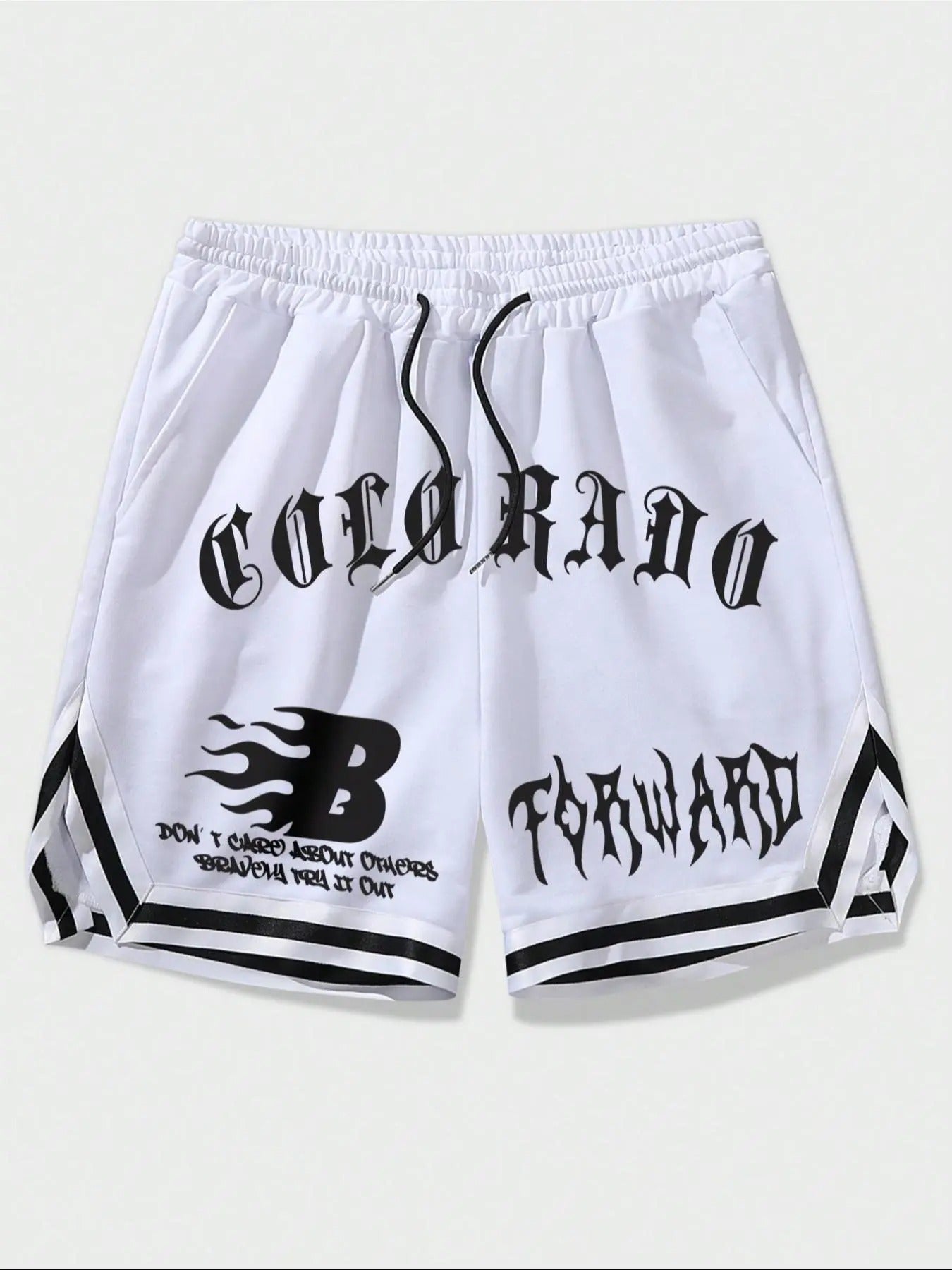Men'WB shield Letter Pattern Striped Trim Drawstring Waist Shorts, Regular Fit Casual Pocket Shorts for Summer, Men'WB...