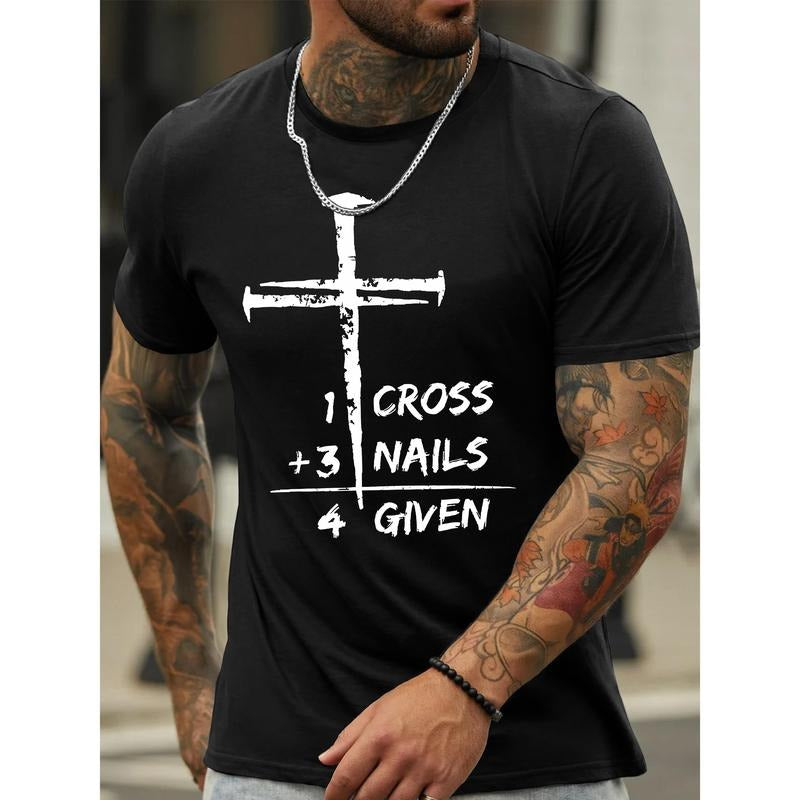 Men'WB shield Letter Print Crew Neck Short Sleeves, Casual Plus Size Loose T-shirt For Summer, Breathable Elastic Graphic...