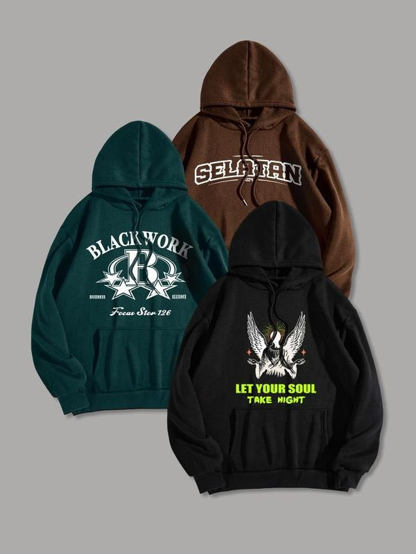 Men'WB shield Letter Print Drawstring Hoodie, Casual Regular Fit Pocket Long Sleeve Hooded Sweatshirt, Men TNF for Spring...