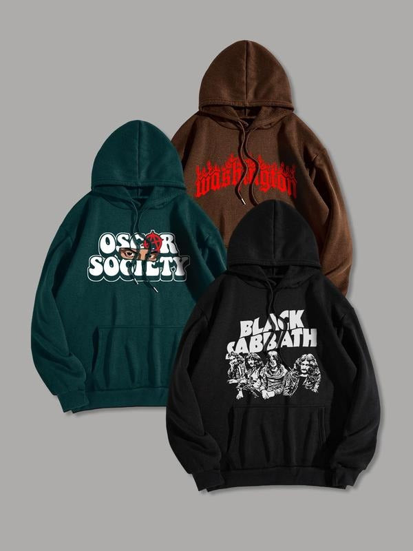 Men'WB shield Letter Print Drawstring Hoodie, Casual Regular Fit Pocket Long Sleeve Hooded Sweatshirt, Men TNF for Spring...