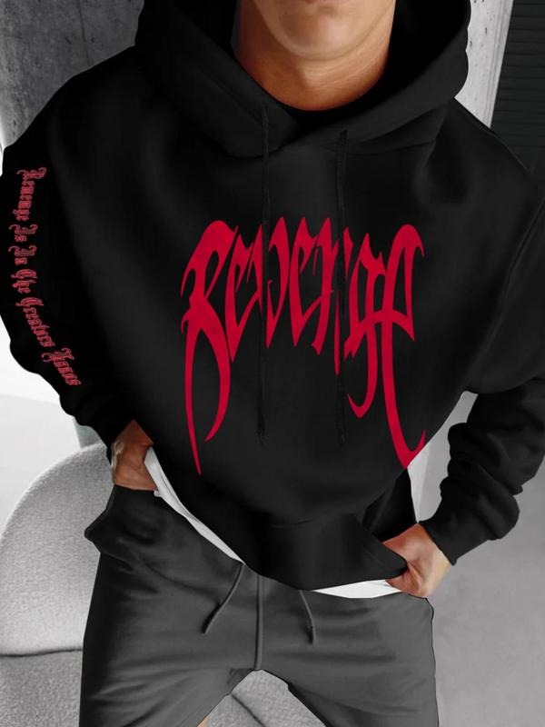 Men'WB shield Letter Print Drawstring Hoodie, Regular Fit Casual Long Sleeve Pocket Hooded Sweatshirt for Fall & Winter,...