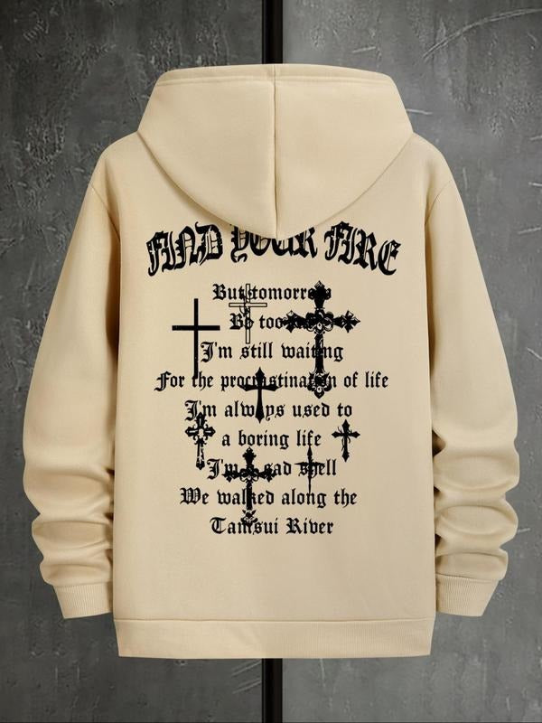 Men'WB shield Letter Print Drawstring Pocket Hoodie, Casual Regular Fit Long Sleeve Hooded Sweatshirt for Spring & Fall,...