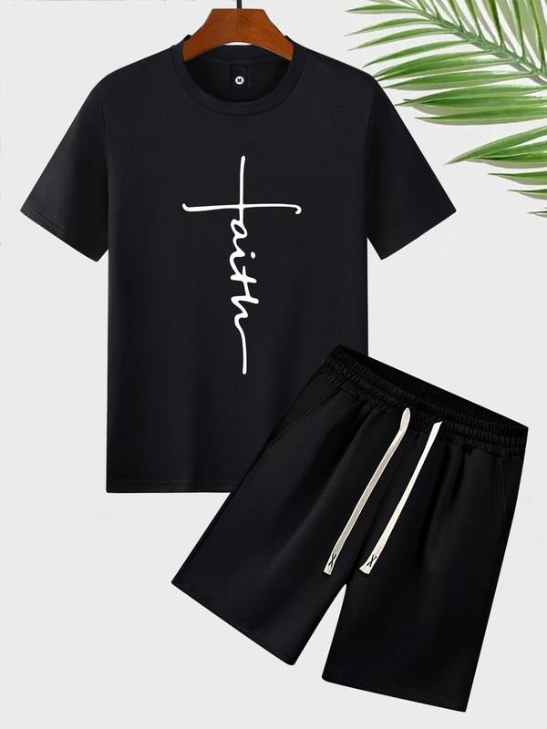 Men'WB shield Letter Print Drawstring Waist Straw hat pirates Set, Regular Fit Short Sleeve T-Shirt & Pocket Shorts Set,...