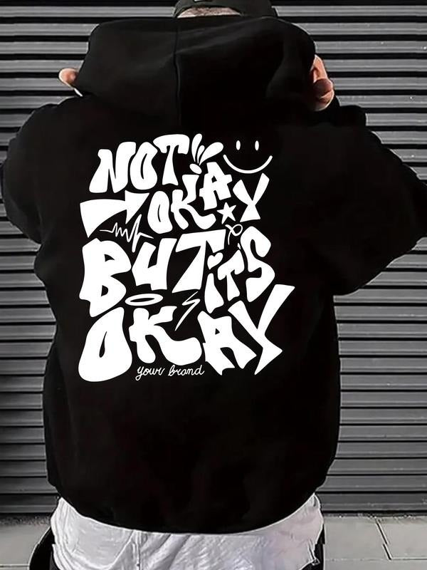 Men'WB shield Letter Print Drop Shoulder Hoodie, Fashion Casual Regular Fit Drawstring Pocket Hooded Sweatshirt for Daily...