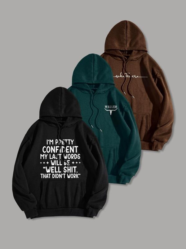 Men'WB shield Letter Print Drop Shoulder Hoodie, Fashion Casual Regular Fit Drawstring Pocket Hooded Sweatshirt for Daily...
