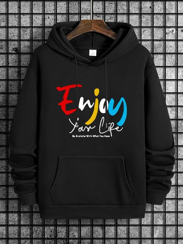 Men'WB shield Letter Print Drop Shoulder Hoodie, Regular Fit Fashion Casual Drawstring Pocket Hooded Sweatshirt for Daily...