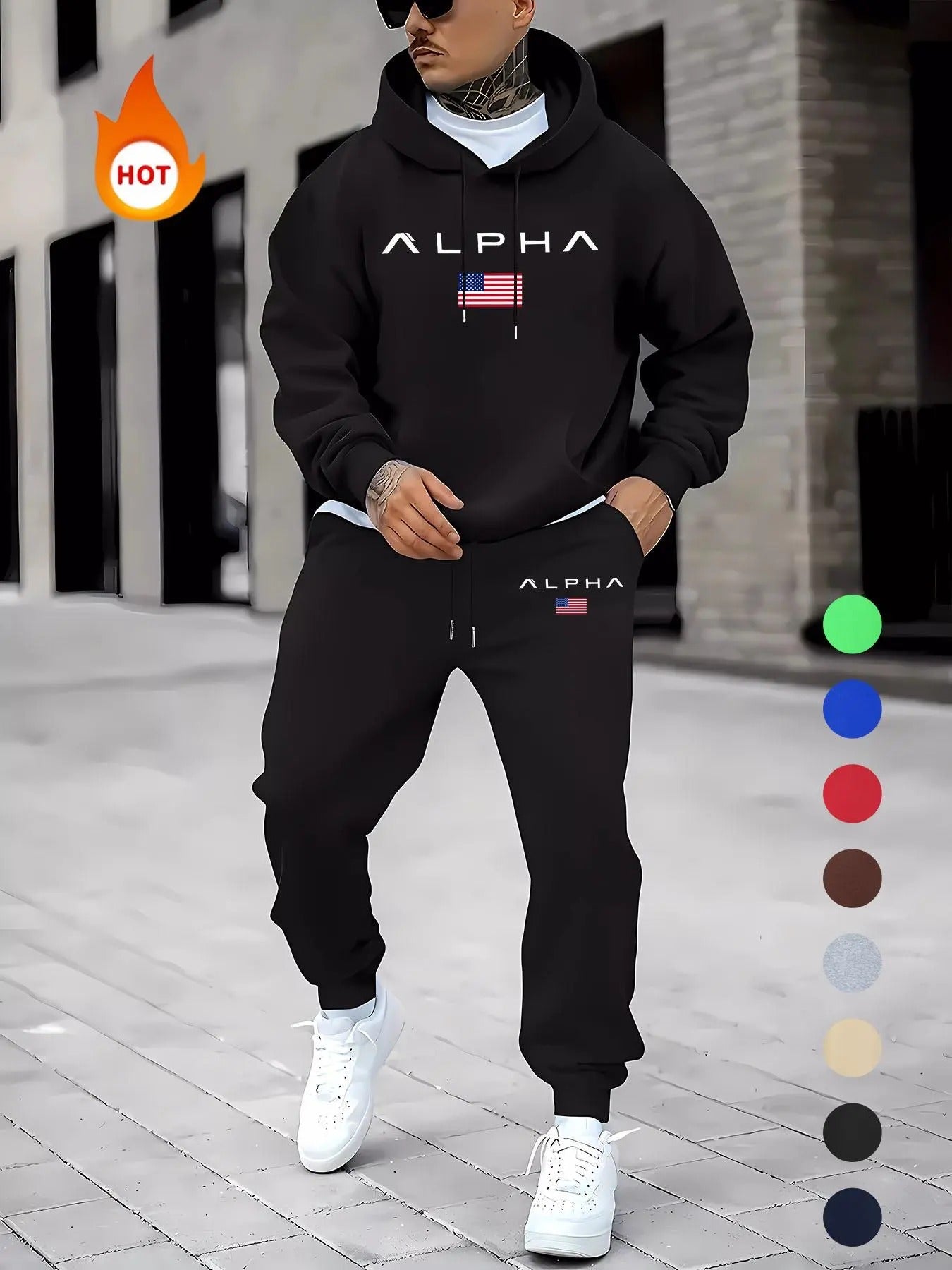 Men'WB shield Letter Print Drop Shoulder Sweatshirt & Drawstring Waist Sweatpants Set, Casual Fashion Cozy Regular Fit...