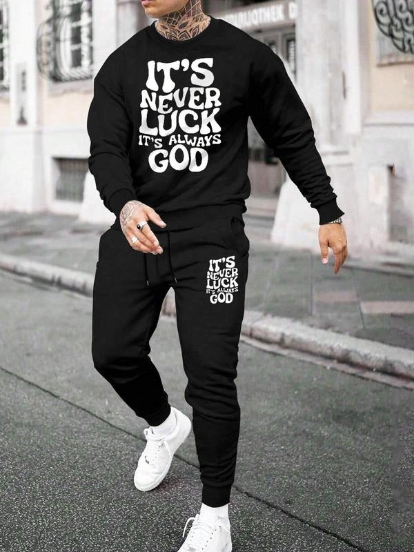 Men'WB shield Letter Print Drop Shoulder Sweatshirt & Sweatpants Set, Regular Fit Casual Fashion Cozy Breathable Two...