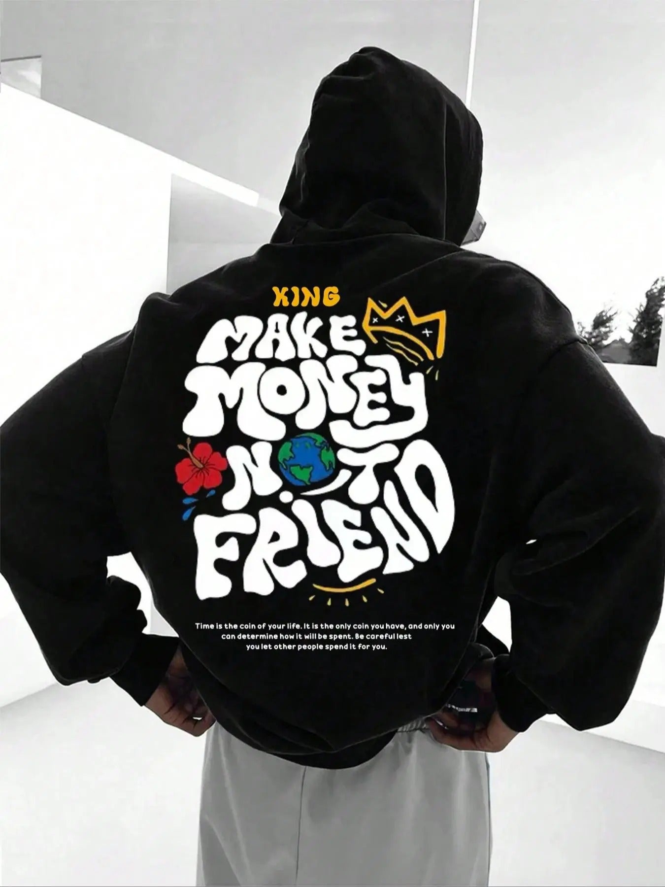 Men'WB shield Letter Print Drop Shoulder TNF Lined Hoodie, Fashion Casual Regular Fit Drawstring Pocket Hooded Sweatshirt...