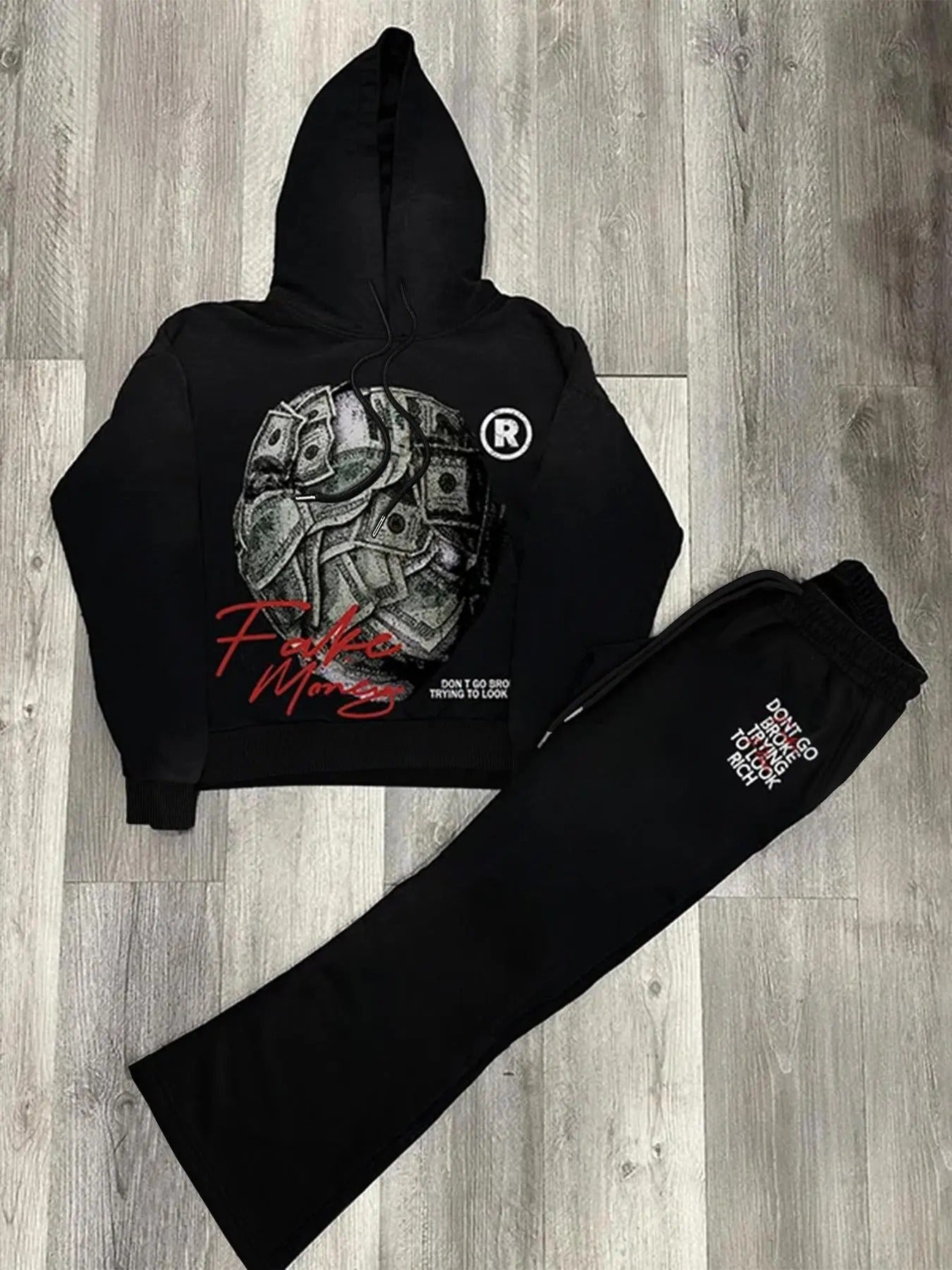 Men'WB shield Letter Print Hooded Sweatshirt Hoodie & Drawstring Waist Sweatpants Set, Regular Fit Casual Long Sleeve...
