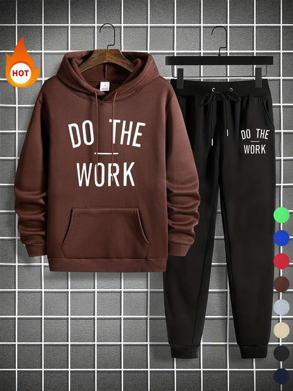 Men'WB shield Letter Print Hoodie & Pocket Sweatpants Set, Casual Long Sleeve Hooded Sweatshirt & Jogger Pants, Men'WB...