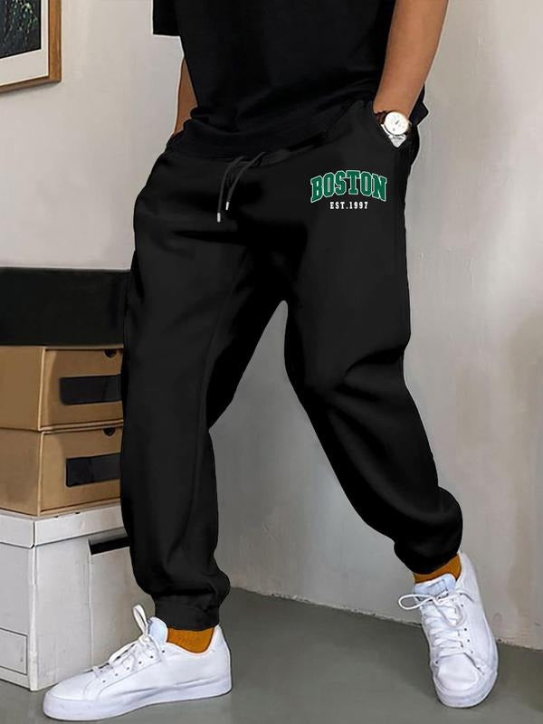 Men'WB shield Letter Print Pocket Drawstring Waist Sweatpants, Regular Fit Jogger Pants For Summer Spring Fall, Casual...