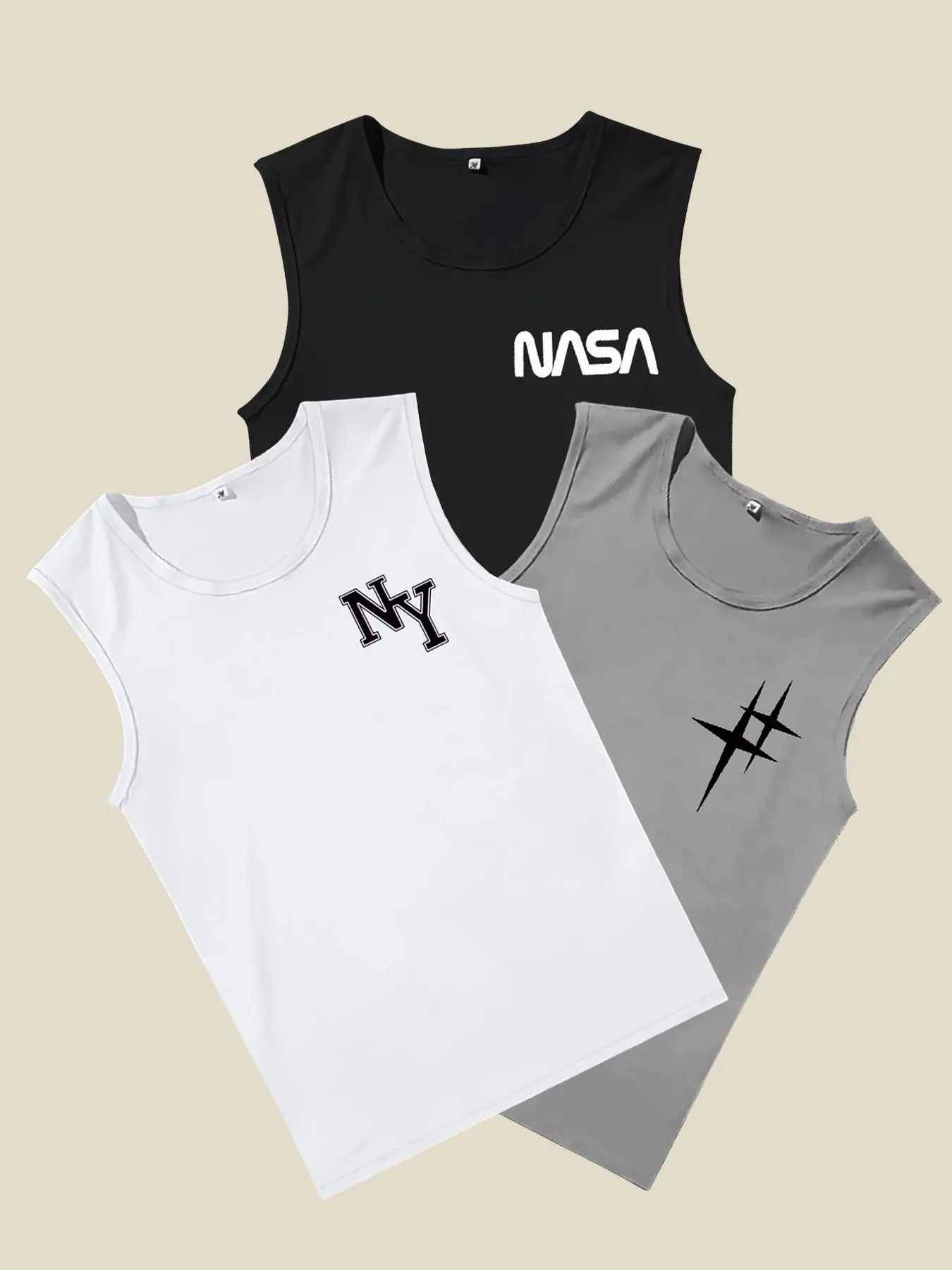 Men'WB shield Letter Print Round Neck Tank Top, Regular Fit Casual Sleeveless Crew Neck Top for Summer, Fashion Men'WB...