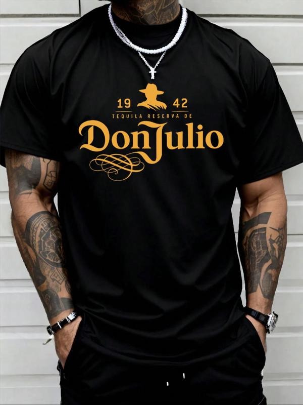 Men'WB shield Letter Print Round Neck Tee, Regular Fit Casual Short Sleeve Crew Neck T-Shirt for Summer, Fashion Men'WB...