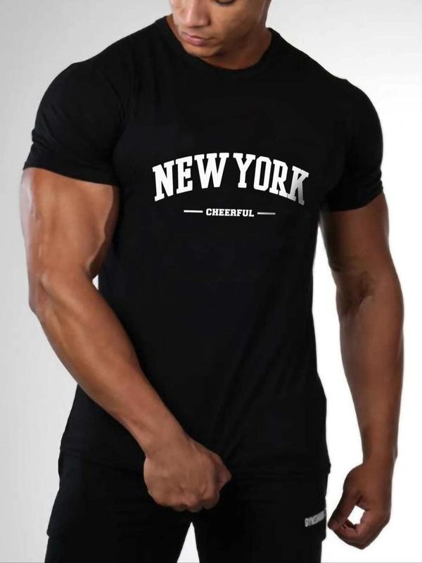 Men'WB shield Letter Print Round Neck Tee, Regular Fit Casual Short Sleeve Crew Neck T-Shirt for Summer, Fashion Men'WB...