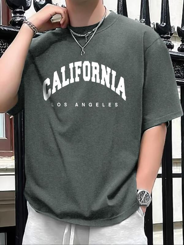 Men'WB shield Letter Print Round Neck Tee, Regular Fit Casual Short Sleeve Crew Neck T-shirt for Daily Wear, Men'WB...