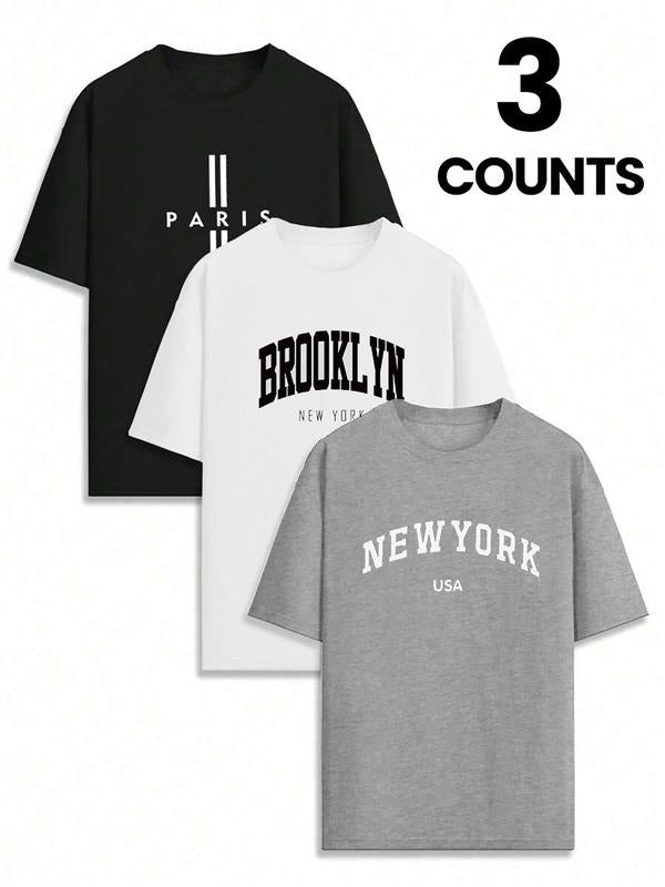 Men'WB shield Letter Print Round Neck Tee, Regular Fit Casual Short Sleeve Crew Neck T-shirt for Daily Wear, Men'WB...