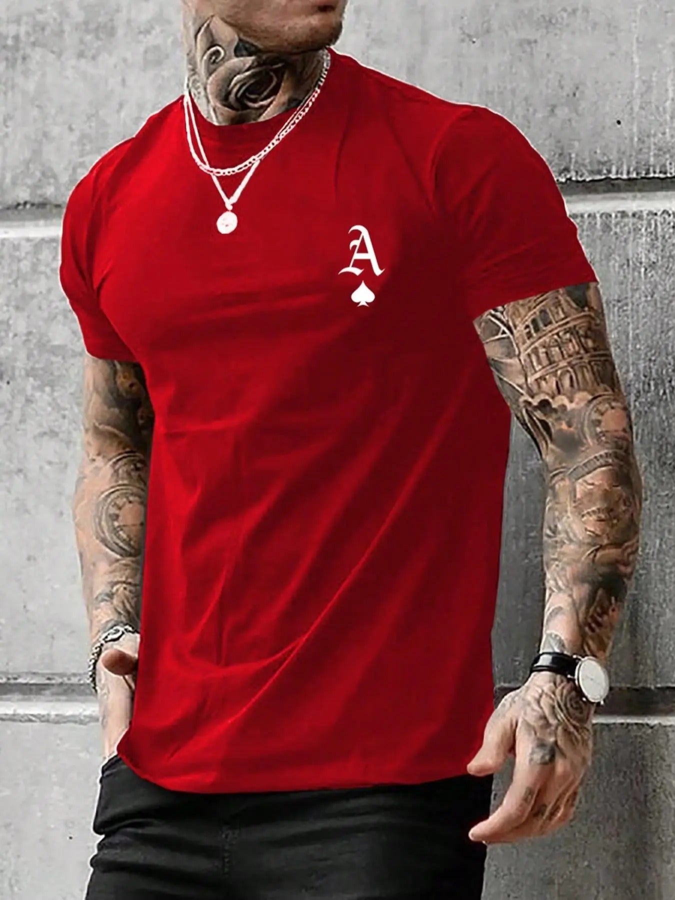 Men'WB shield Letter Print Round Neck Tee, Regular Fit Casual Short Sleeve Crew Neck T-shirt for Summer, Fashion Men'WB...