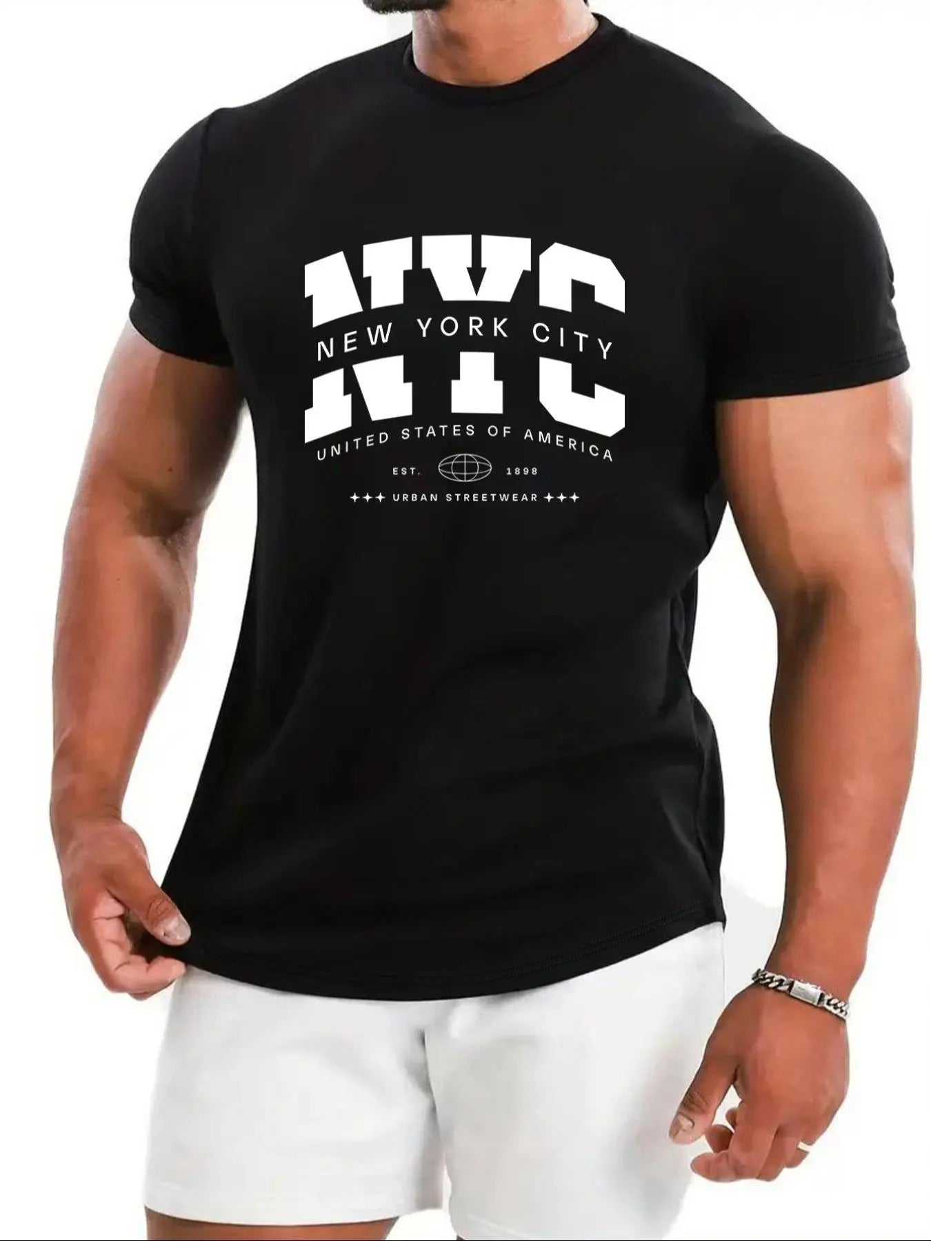 Men'WB shield Letter Print Round Neck Tee, Regular Fit Casual Short Sleeve T-shirt for Daily Wear, Men'WB shield Top for...
