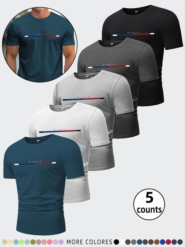 Men'WB shield Letter Print Round Neck Tee, Regular Fit Casual Short Sleeve T-shirt for Summer, Men'WB shield Top for...