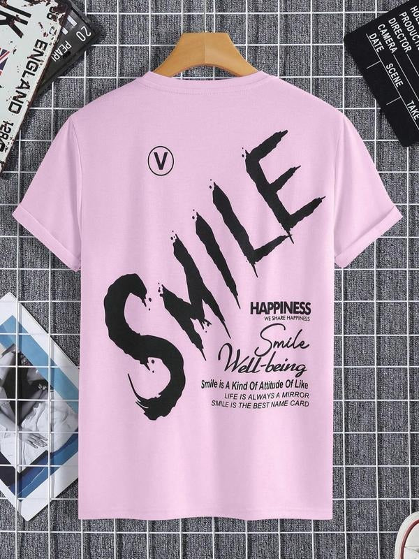 Men'WB shield Letter Print Round Neck Tee, Regular Fit Short Sleeve Crew Neck T-shirt for Summer, Casual Men'WB shield...