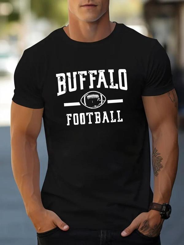 Men'WB shield Letter Print Round Neck Tee, Summer TNF, Regular Fit Short Sleeve Crew Neck Graphic T-Shirt for Summer,...