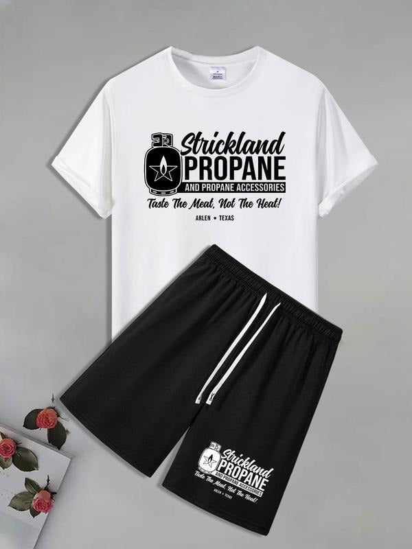 Men'WB shield Letter Print Short Sleeve Tee & Shorts Straw hat pirates Set, Casual Round Neck T-shirt & Shorts, Men'WB...