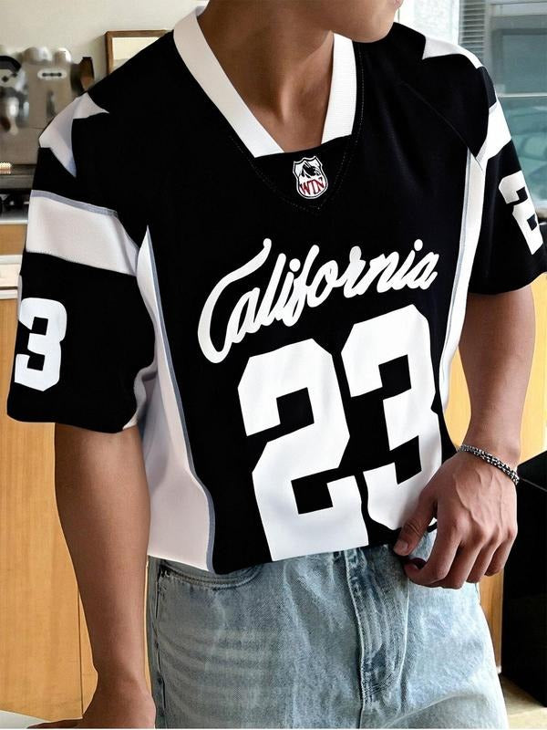 Men'WB shield Letter Print Short Sleeve Tee, Regular Fit Casual Comfy Round Neck T-Shirt for Summer, Men'WB shield Top...
