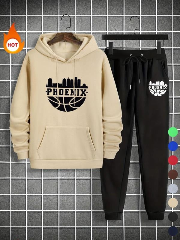 Men'WB shield Letter Print Sweatshirt & Sweatpants Set, Casual Long Sleeve Pullover & Jogger Pants, Men'WB shield Fall &...