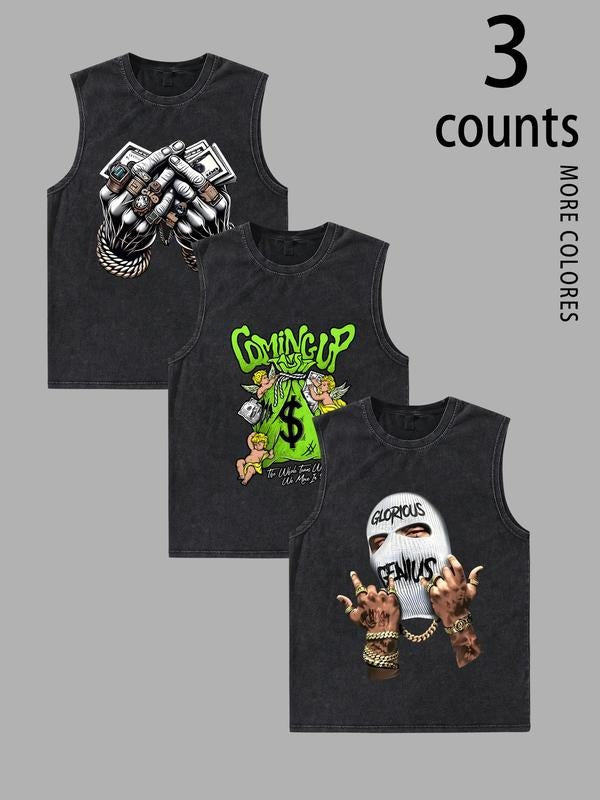 Men'WB shield Letter Print Tank Top, Loose Casual Sleeveless Round Neck Vest for Summer, Men'WB shield Top for Daily...