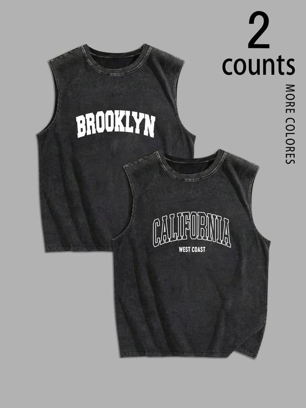 Men'WB shield Letter Print Tank Top, Regular Fit Casual Sleeveless Round Neck Top for Summer, Fashion Men'WB shield Top...