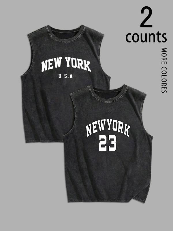 Men'WB shield Letter Print Tank Top, Regular Fit Casual Sleeveless Round Neck Top for Summer, Men'WB shield Top for Daily...