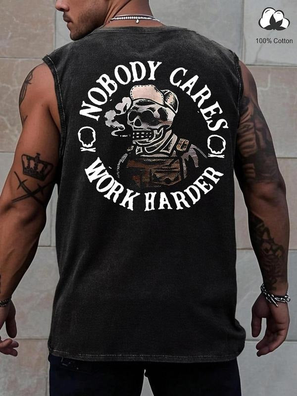 Men'WB shield Letter Print Tank Top, Regular Fit Casual Sleeveless Vest for Summer, Men'WB shield Top for Daily Wear,...