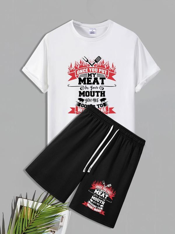 Men'WB shield Letter Print Tee & Shorts Straw hat pirates Set, Regular Fit Crew Neck Short Sleeve T-shirt & Track Shorts,...
