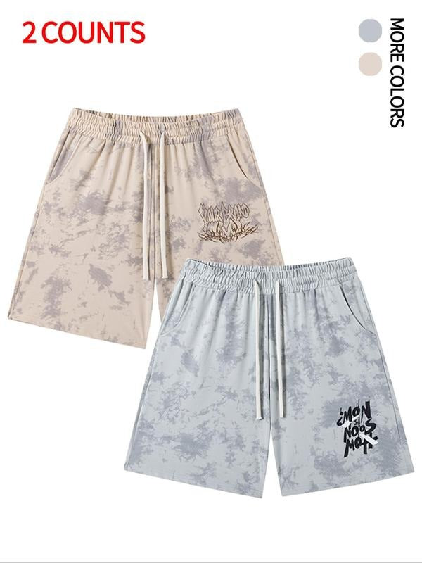 Men'WB shield Letter Print Tie Waist Shorts, Casual Regular Fit Fashion Shorts for Summer, Men'WB shield Bottoms for...