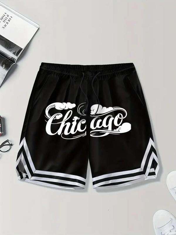 Men'WB shield Letter Print Waist Drawstring Shorts, Regular Fit Casual Comfy Breathable Shorts for Summer, Men'WB shield...