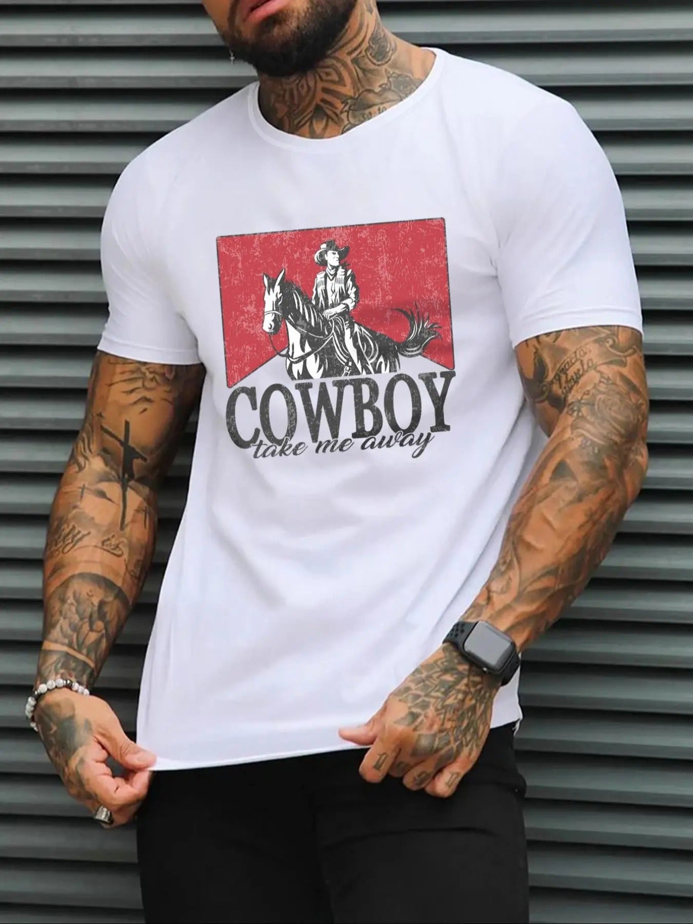 Men'WB shield Letters Print Round Neck Tee, Loose Casual Short Sleeve T-shirt for Daily Wear, Men'WB shield Top for Spiky...