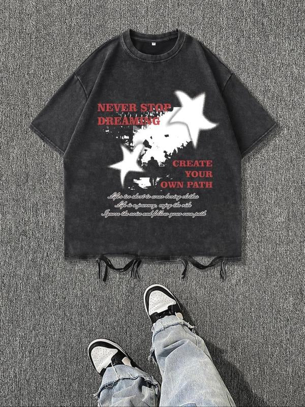 Men'WB shield Lightsaber brand & Letter Print Round Neck Graphic Tee, Vintage Trendy Casual Short Sleeve T-shirt for...