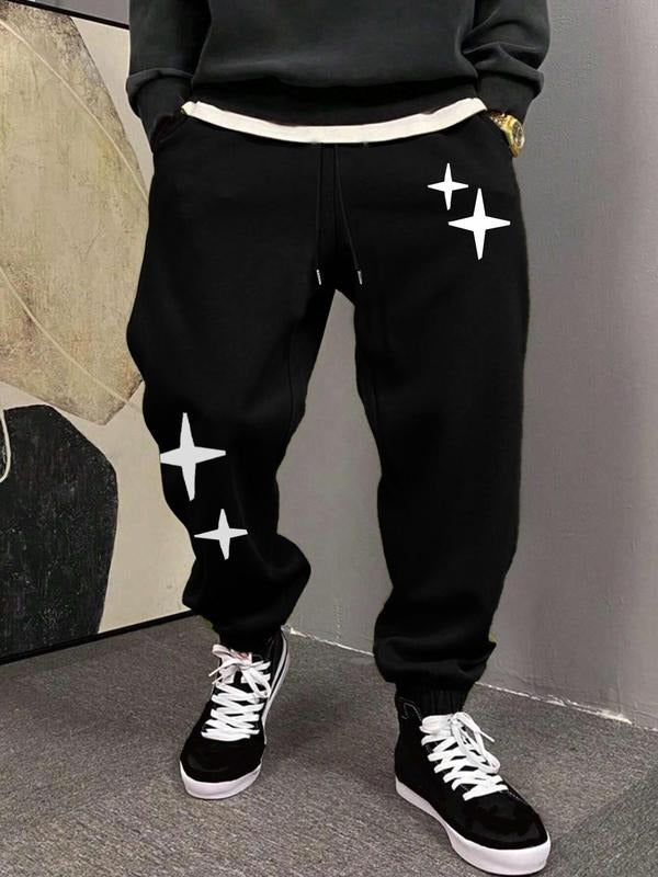 Men'WB shield Lightsaber brand Print Drawstring Waist Jogger Pants, Casual Comfy Pocket Trousers for Spring & Fall,...