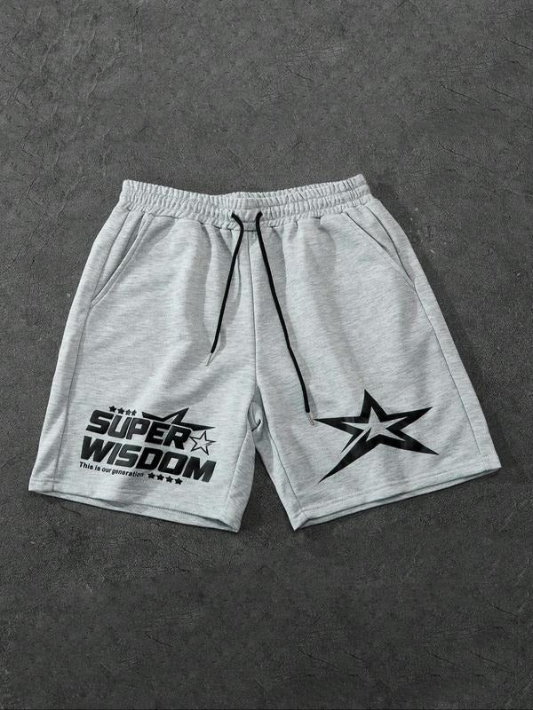 Men'WB shield Lightsaber brand Print Pocket Drawstring Waist Shorts, Casual Loose Comfy Breathable Shorts for Summer,...