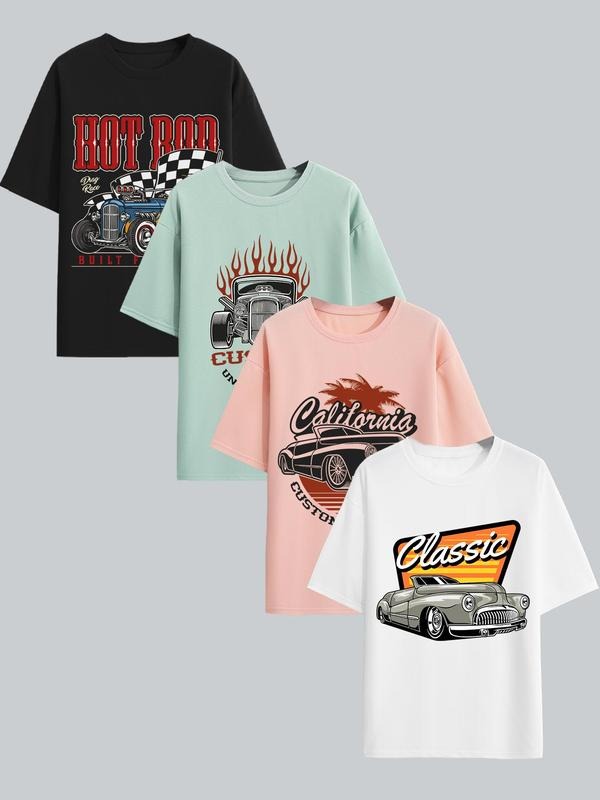 Men'WB shield Loose Car Print Drop Shoulder Graphic Tee, Casual Short Sleeve Round Neck T-shirt for Summer, Men'WB shield...
