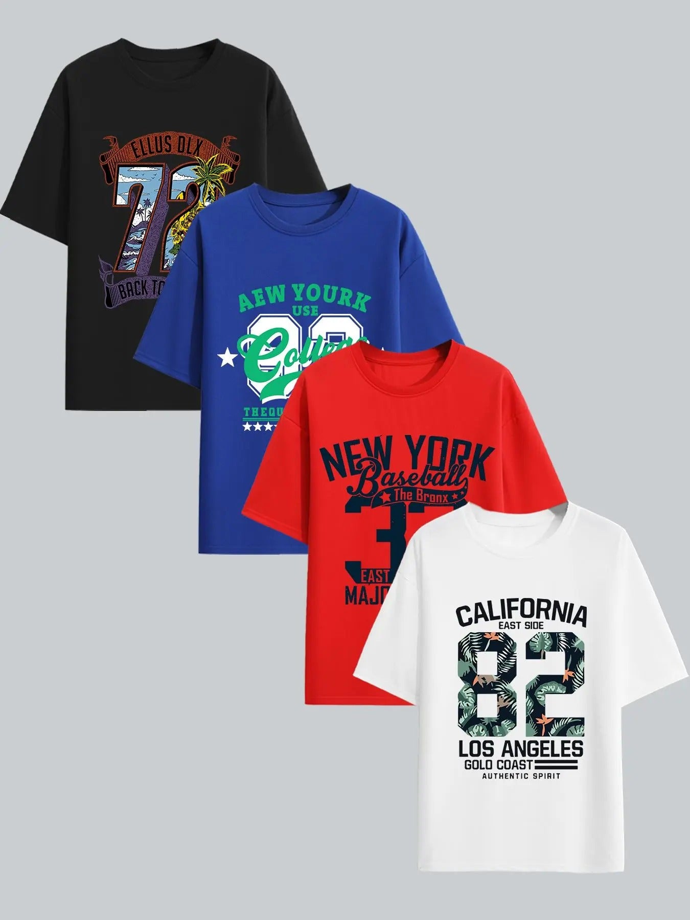 Men'WB shield Loose Number & Letter Print Drop Shoulder Graphic Tee, Casual Short Sleeve Round Neck T-shirt for Summer,...
