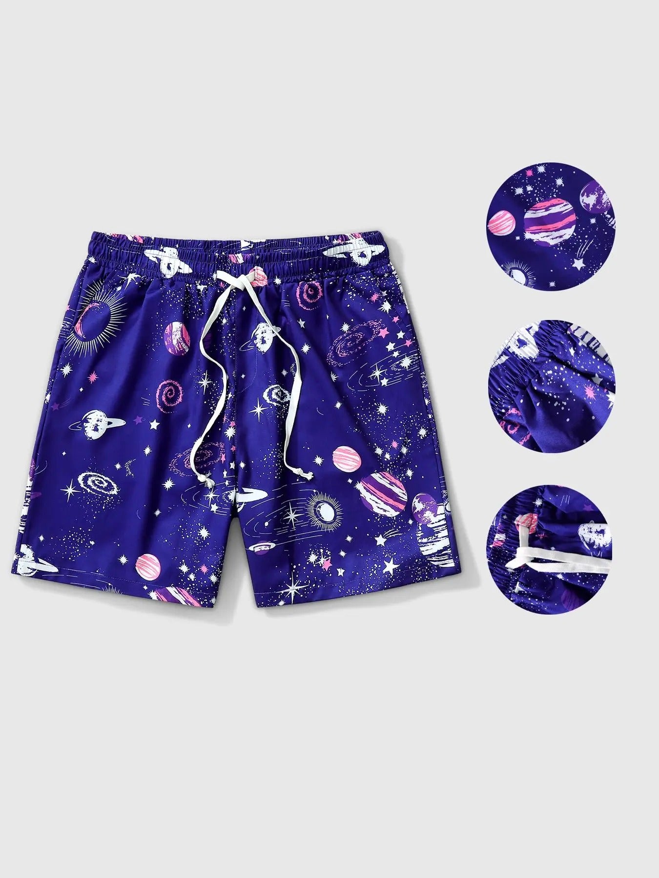 Men'WB shield Loose Planet Print Drawstring Waist Shorts, Casual Elastic Waist Pocket Track Shorts for Daily Wear, Men'WB...