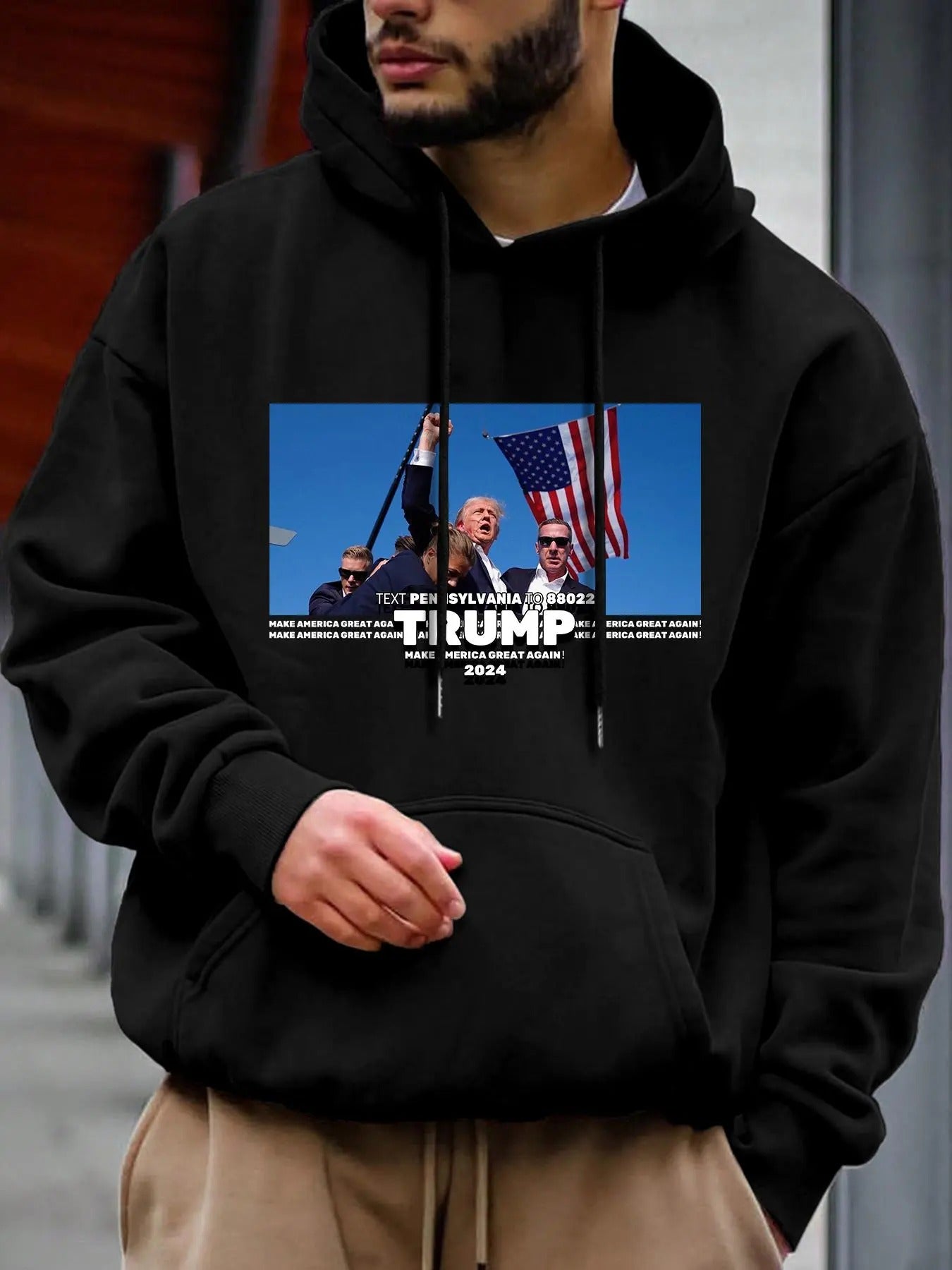 Men'WB shield Make America Great Again Graphic Drop Shoulder Drawstring Hoodie, Fashion Casual Regular Fit Pocket Hooded...