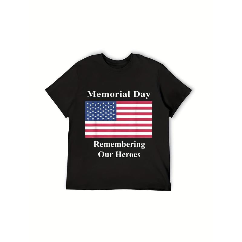 Men'WB shield Memorial Day T-shirt Remembering Our Heroes Shirt Black Solid Color Men'WB shield Casual Round Neck Short...