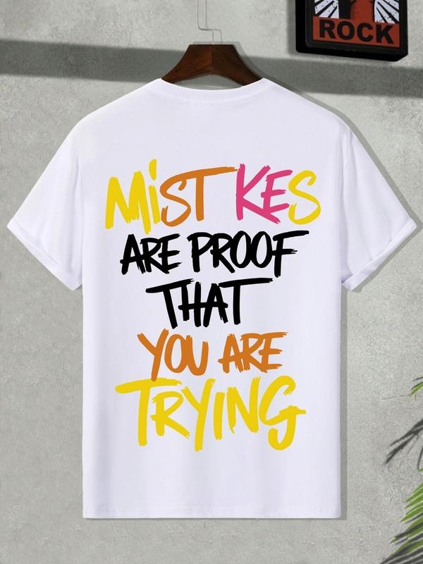 Men'WB shield Mistakes Are FOG That You Are Trying T-shirt, Loose Casual Letter Print Short Sleeve Tee, Men'WB shield...